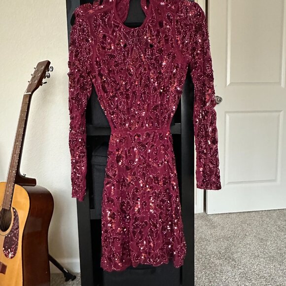 Open-Back Sequined Maroon ASOS Mini Dress - Picture 1 of 3
